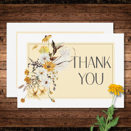 Cartão De Agradecimento Boho Ouro Amarelo Flores Amarelas Casamento