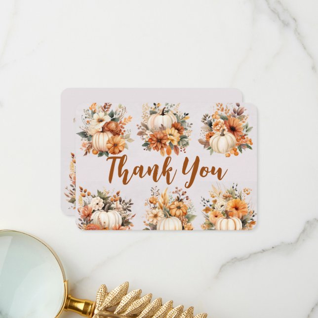 Cartão De Agradecimento Boho Outono Abóbora Obrigada (Frente/Verso In Situ)