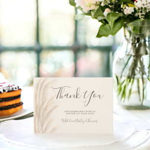 Cartão De Agradecimento Boho pampas beige obrigado você chá de fraldas