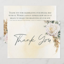 Cartão De Agradecimento Boho Pampas e Casamento de Creme de Rosas Rosa