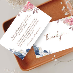 Cartão De Agradecimento Boho Pampas Floral Blue & PINK Chá de fraldas Obri