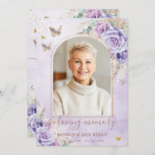 Cartão De Agradecimento Boho Pampas Purple Floral Foto Funeral Memorial