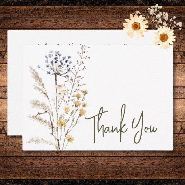 Cartão De Agradecimento Boho Pastel Wildflower Modern Floral Weding (Boho Pastel Wildflowers Modern Floral Wedding Thank You Card)