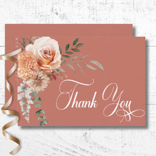 Cartão De Agradecimento Boho Peach & Rust Floral Rust Casamento