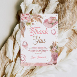 Cartão De Agradecimento Boho Pink First Rodeo primeiro aniversario