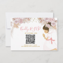 Cartão De Agradecimento Boho Pink Floral Girl 1rua Santa Carteira Comunhão