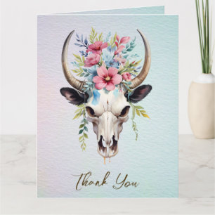 Cartão De Agradecimento Boho Primavera Watercolor Vaca Floral Casamento Cr