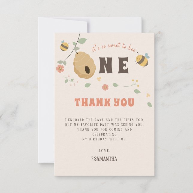 Cartão De Agradecimento Boho Primeiro dia de abelha 1rua aniversário de ab (Frente)