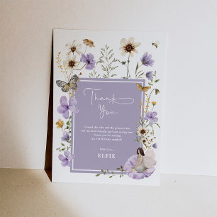 Cartão De Agradecimento Boho Purple Fairy Wildflower Garden Girl Aniversár