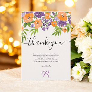 Cartão De Agradecimento Boho Purple Orange Floral Watercolor Chá de panela
