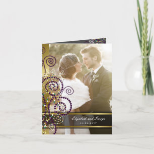 Cartão De Agradecimento Boho Purple Spirals Dourado Casamento Fotográfico 