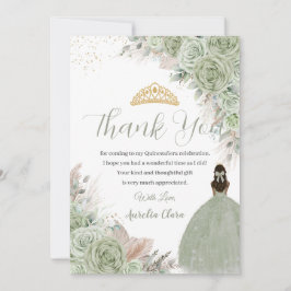 Cartão De Agradecimento Boho Quinceanera Sage Green Floral Pampas Grass