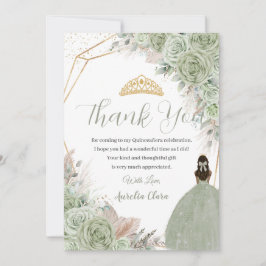 Cartão De Agradecimento Boho Quinceanera Sage Green Floral Pampas Grass