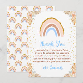 Cartão De Agradecimento Boho Rainbow Blue Chá de fraldas