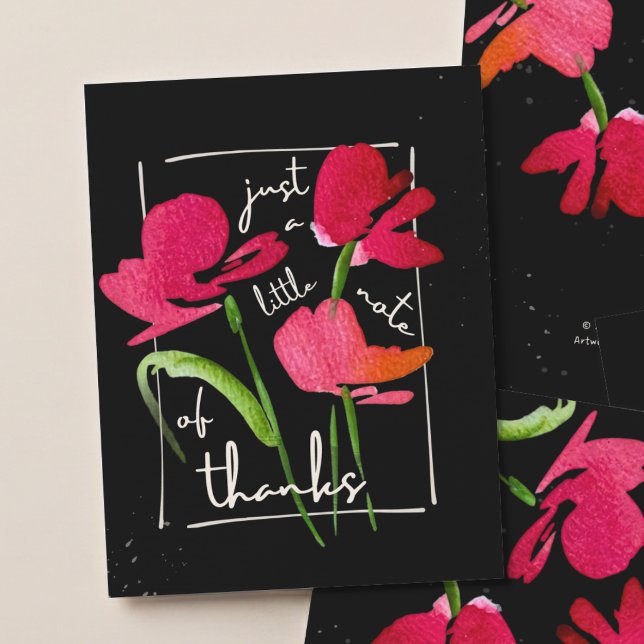 Cartão de agradecimento Boho Red Wildflower Script (Criador carregado)