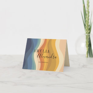 Cartão De Agradecimento Boho Retro Script Linhas Onduladas Abstratas Amare