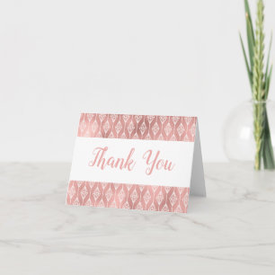 Cartão De Agradecimento Boho Rosa Diamante Obrigado Dourado Rosa Tribal
