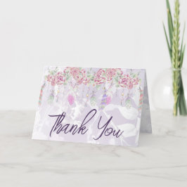 Cartão De Agradecimento Boho Rosa e Feenas Watercolor Floral