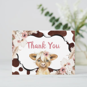 Cartão de Agradecimento Boho Rosa Floral Vaca das
