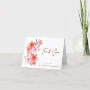 Cartão De Agradecimento Boho Rosa Laranja Flores Chuva Personalizado Dobra