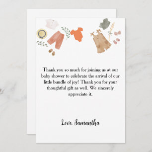 Cartão De Agradecimento Boho roupas de bebê obrigado você chá de fraldas