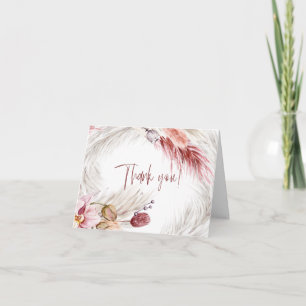 Cartão De Agradecimento Boho Russo Burgundy Blush Pink Ivory Pampas Grass