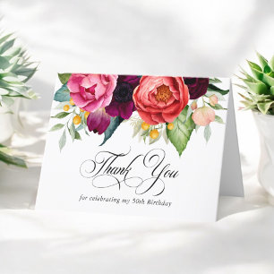 Cartão De Agradecimento Boho Rustic Floral 50º Aniversário Obrigado