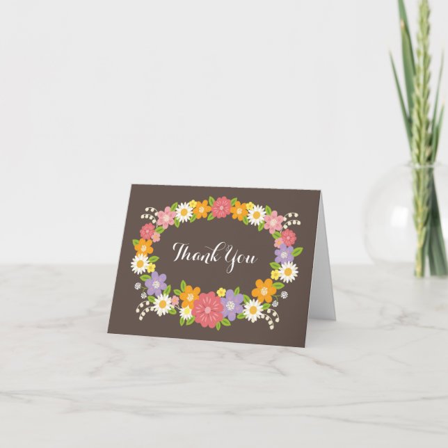 Cartão De Agradecimento Boho Rustic Floral Wreath Wedding (Frente)