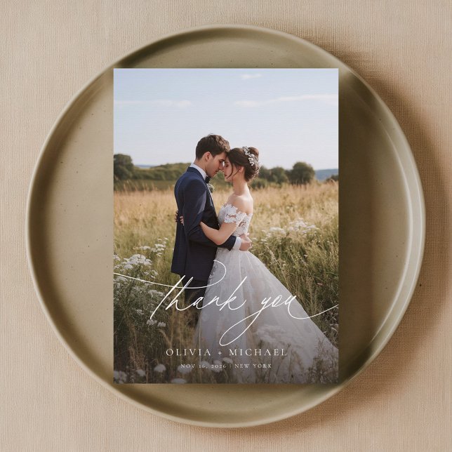 Cartão De Agradecimento Boho Rustic Photo Wedding (Criador carregado)