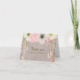Cartão De Agradecimento Boho Rustic Tribal Floral and Feather