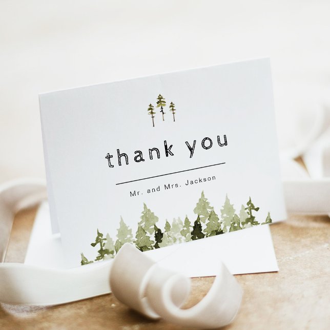 Cartão de Agradecimento Boho Rústico com Árvore de (Modern Mountain Green Pine Tree Folded Thank You Card)