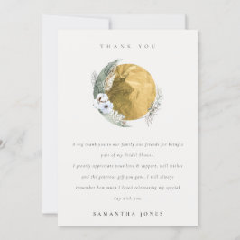 Cartão De Agradecimento Boho Saga Ouro Verde Floral Coroa de Flores Chá de