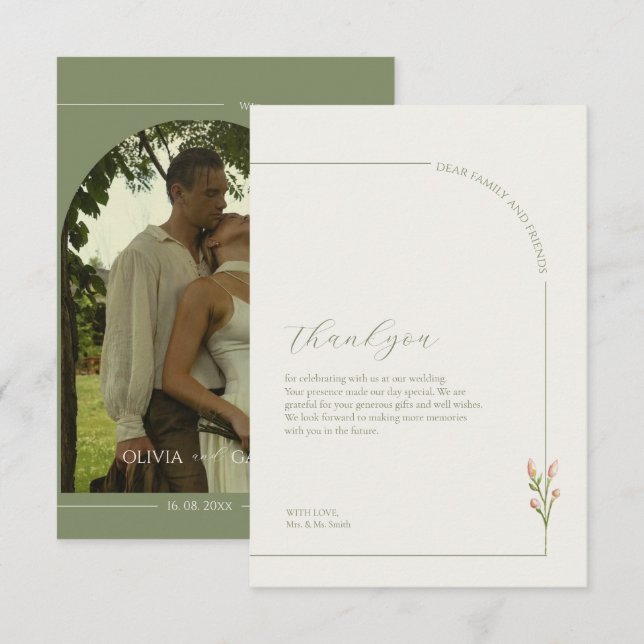 Cartão De Agradecimento Boho Sage Green & Linen Arches Minimalist Photo  (Frente/Verso)