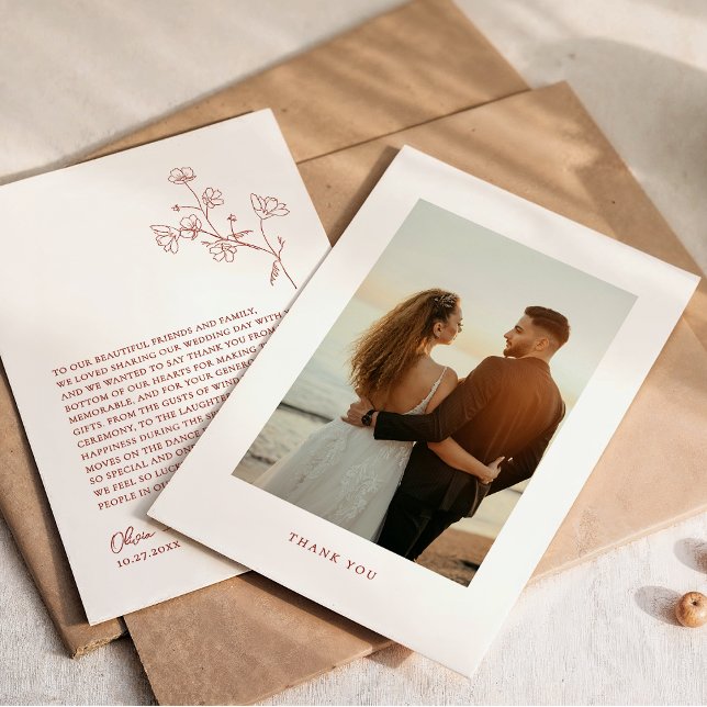 Cartão De Agradecimento Boho Sienna Terracotta Casamento Floral (Criador carregado)