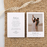 Cartão De Agradecimento Boho Style & Elegant Simple Photo Casamento<br><div class="desc">Um cartões de agradecimentos fotográfico estilo boho para corresponder à nossa coleção Boho Style & Elegant 2 Photos Wedding. Este design apresenta a foto do seu noivado no topo da página. Seus nomes e "obrigado você" aparecem em preto A parte de trás do design apresenta uma mensagem personalizada de obrigado...</div>