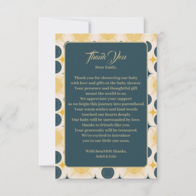 Cartão De Agradecimento Boho Sun Moon Stars Blue Yellow (Frente)