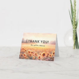Cartão De Agradecimento Boho Sunflower Rustic Watercolor Casamento