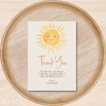 Cartão De Agradecimento Boho Sunshine Chá de fraldas<br><div class="desc">Este cartões de agradecimentos de chá de fraldas com tema solar apresenta um sorriso amarelo e uma tipografia de na moda num fundo creme. Facilmente personalizável. Original Watercolor © Michele Davies.</div>