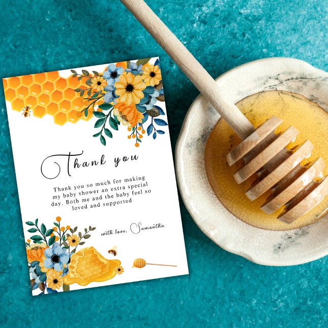 Cartão De Agradecimento Boho Sweet Honey Bee Floral Chá de fraldas (Modern Sweet Honey Bee Floral Baby Shower Thank You Card)