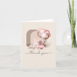 Cartão De Agradecimento Boho Teddy Bear & Balões - Rosa, Castanho, Neutro