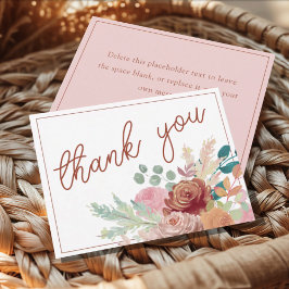 Cartão De Agradecimento Boho Terracotta & Blush Thank You Bridal Shower 
