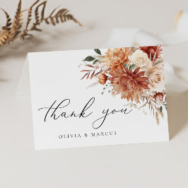 Cartão De Agradecimento Boho Terracotta Dahlia Casamento Elegante Floral