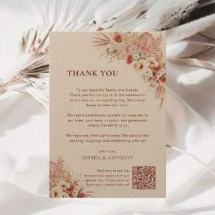 Cartão De Agradecimento Boho Terracotta Floral Kraft Casamento Qr Code