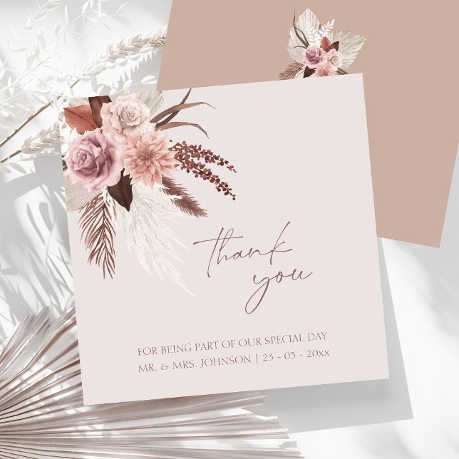 Cartão De Agradecimento Boho Terracotta Pampas Casamento Floral (Boho Dusty Pink Dried Flowers Pampas Grass Wedding Thank You Card)