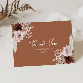 Cartão De Agradecimento Boho Terracotta Queda Casamento Floral Obrigado