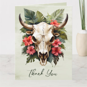 Cartão De Agradecimento Boho Tropical Watercolor Vaca Floral Casamento Crâ