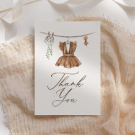Cartão De Agradecimento Boho Watercolor Baby Clothes Girl Chá de fraldas