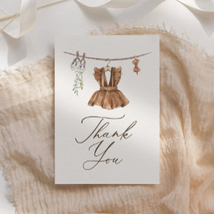 Cartão De Agradecimento Boho Watercolor Baby Clothes Girl Chá de fraldas