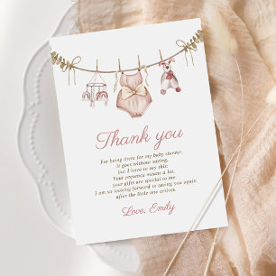 Cartão De Agradecimento Boho Watercolor Baby Clothes Girl Chá de fraldas