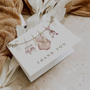 Cartão De Agradecimento Boho Watercolor Baby Clothes Girl Chá de fraldas